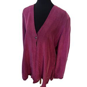 Vintage Womens Magenta Button Front Rayon Cardigan Blouse Top Pink Flowy Boho